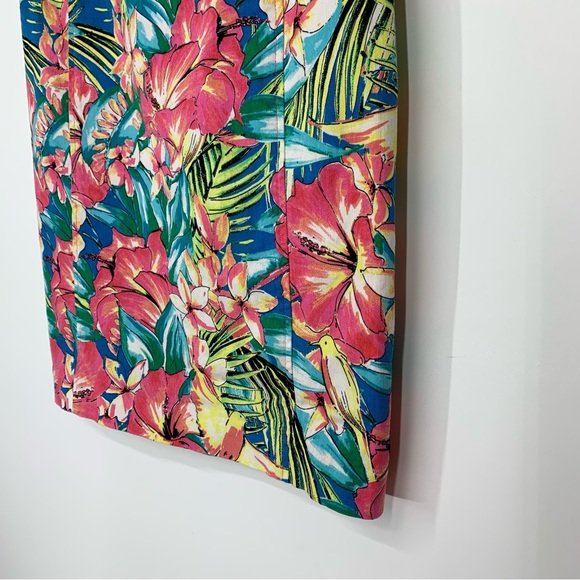 Loft Ann Taylor Colorful Floral Lightweight Denim Stretch Pencil Skirt Size 8 - Picture 6 of 15